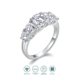 S925 Sterling Silver Wedding Ring 5 Big Mainstone 6.5mm Moissanite Diamond Engagement Ring Round Solitaire Ring for Women