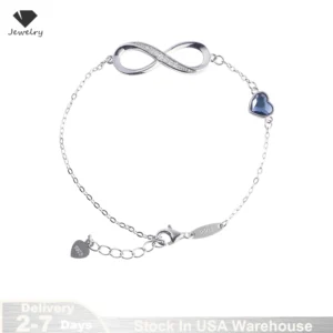 925 Sterling Silver Infinity Heart Symbol Charm Link Bracelet for Women Adjustable Anniversary Jewelry Birthday Gifts USA Stock