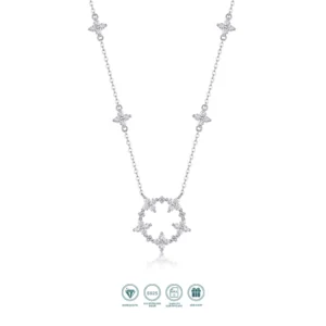 JIUZUAN Star Circle Pendant Necklace 925 Sterling Silver 18K Gold Plated Delicate Jewelry for Women Comes with GRA Certificate
